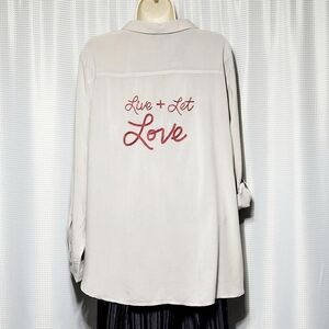 80s Vintage Rock & Republic Live & Let Love Button Down Blouse Women's (XL)